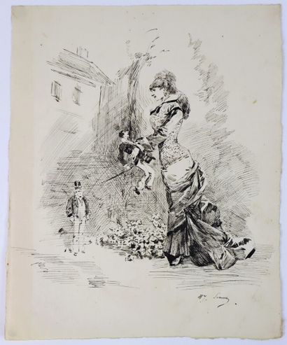 null Henry SOMM (1844-1907). 

Elegant with puppets. 

Ink on paper. 

Signed lower...