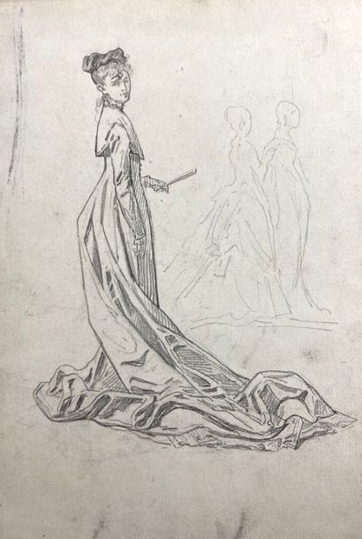 null French school of the 19th century.

Young woman at the ball.

Pencil and charcoal...