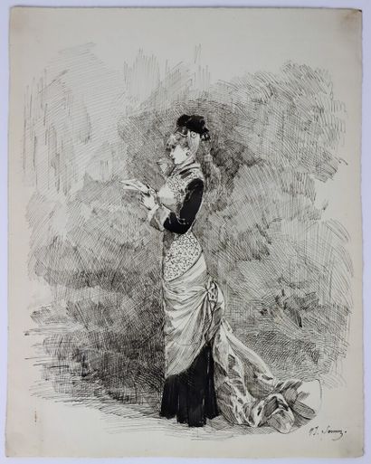 null Henry SOMM (1844-1907). 

Elegant to the letter. 

Ink on paper and watercolor...