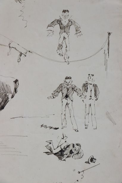 null Henry SOMM (1844-1907). 

Acrobatics of the puppets. 

Ink on paper. 

Signed...