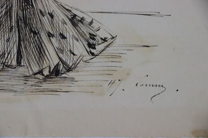 null Henry SOMM (1844-1907). 

"Shop 13" Elegante with puppets. 

Ink on paper. 

Signed...