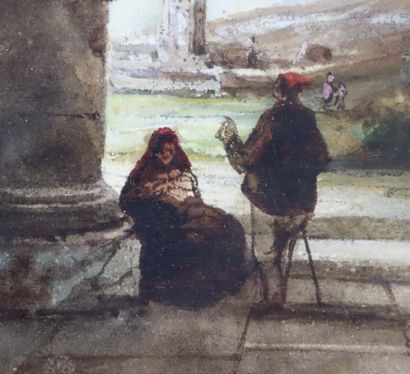 null Joseph PAUL-MARTIN (1799-?).

Conversation under an archway.

Watercolour, signed...