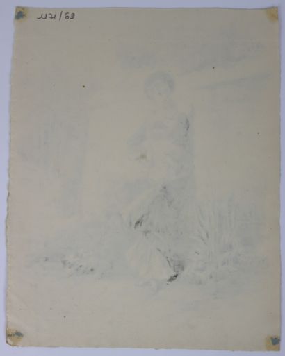 null Henry SOMM (1844-1907). 

Elegant woman in the garden. 

Ink on paper. 

Signed...