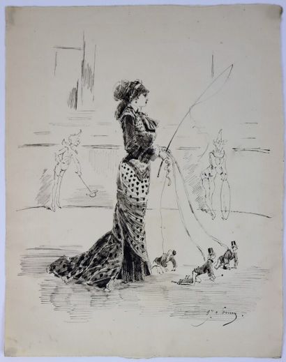 null Henry SOMM (1844-1907). 

At the circus. 

Ink on paper. 

Signed lower right....