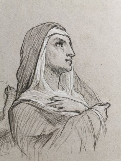 null French school of the 19th century.

Study of Holy Woman and an Angel. 

Pencil...