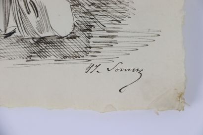 null Henry SOMM (1844-1907). 

Rêverie. 

Encre sur papier. 

Signée en bas à droite....