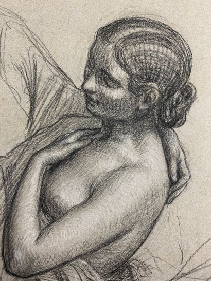 null French school of the 19th century.

Young nude woman in profile, dressing.

Pencil...