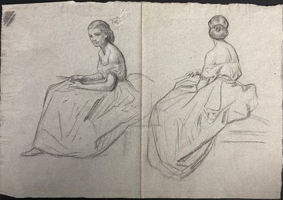 null French school of the 19th century.

Young woman sitting in two movements.

Charcoal...