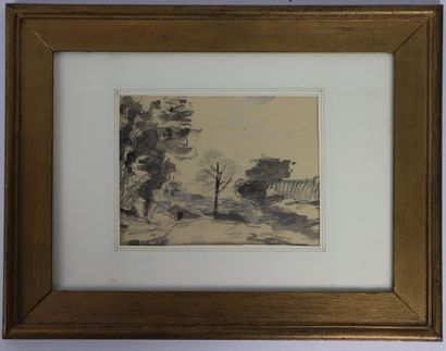 null Roland OUDOT (1897-1981). 

Paysage aux grands arbres. 

Mine de plomb, lavis...
