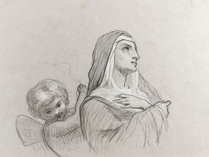 null French school of the 19th century.

Study of Holy Woman and an Angel. 

Pencil...