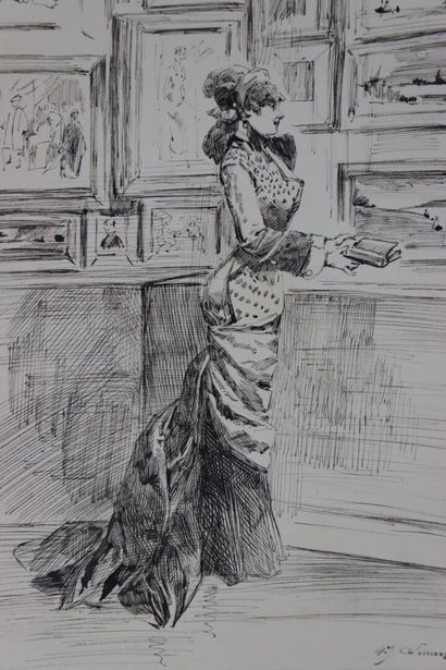 null Henry SOMM (1844-1907). 

Elegant at the Salon. 

Ink on paper. 

Signed lower...