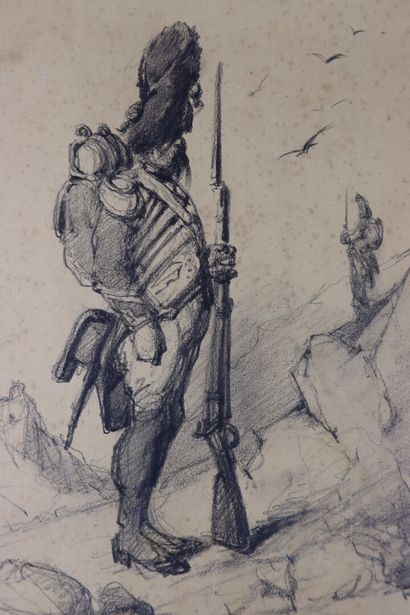 null Edouard CHEVRET (1835-1874).

Grenadier.

Charcoal.

Signed and dated 71 lower...