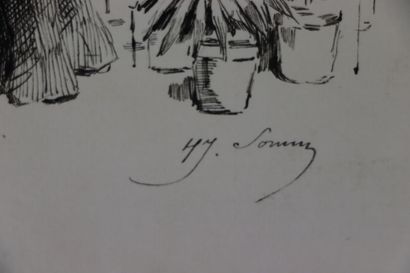 null Henry SOMM (1844-1907).

Elégante au parapluie. 

Encre sur papier. 

Signée...