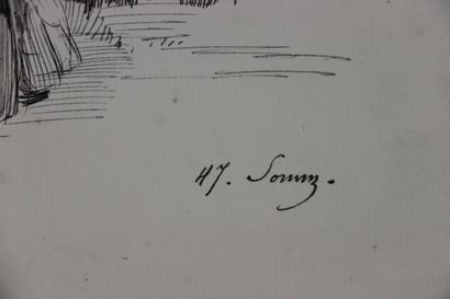 null Henry SOMM (1844-1907). 

Elégante à l'éventail. 

Encre sur papier. 

Signée...