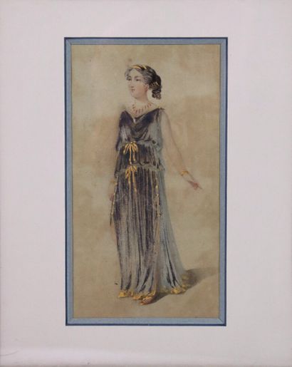 null Ecole française du début du XIXème siècle.

Femme à l'antique.

Aquarelle et...