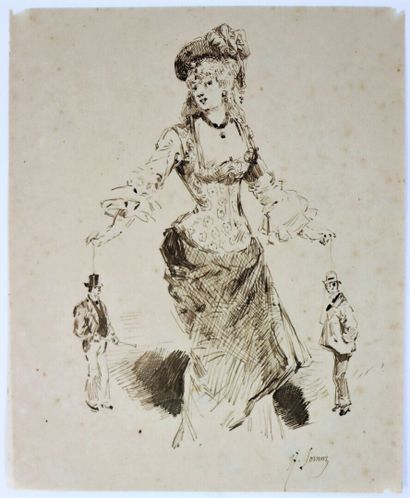 null Henry SOMM (1844-1907). 

The puppeteer. 

Ink on paper. 

Signed lower right....