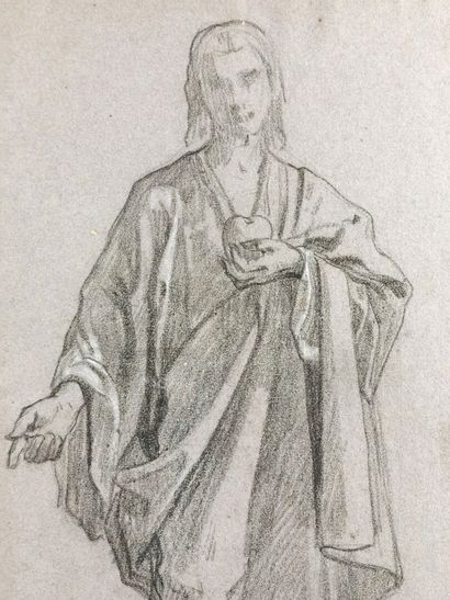 null Ecole française du XIXème siècle.

Le Christ debout, tenant une pomme. 

Crayon...