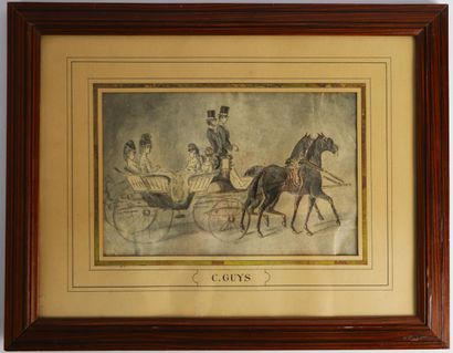 null Constantin GUYS (1802-1892), attributed to.

The carriage ride.

Ink wash.

H_14,8...