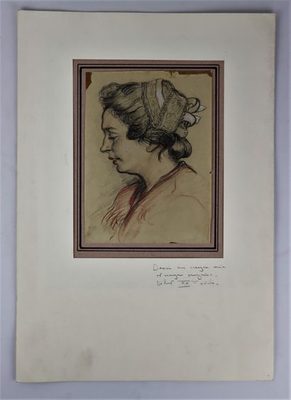 null French school of the 19th century.

Portrait of a woman with a fichu.

Pencil...