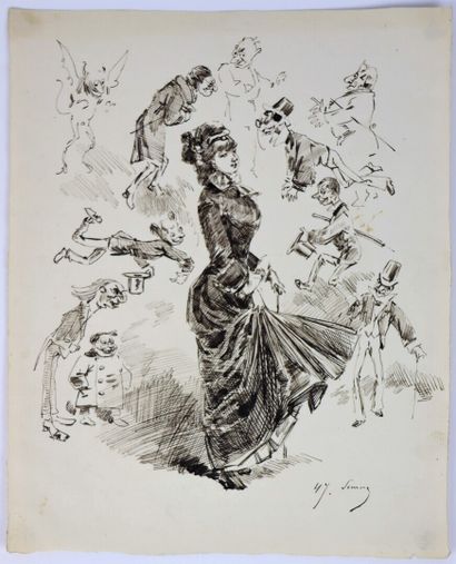 null Henry SOMM (1844-1907). 

Les mauvais esprits. 

Encre sur papier.

Signée en...