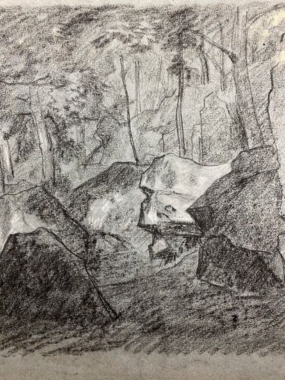 null French school of the 19th century.

Rocks in the forest of Fontainebleau.

Charcoal...