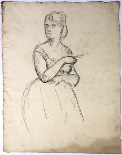 null French school of the 19th century.

Study for the portrait of a young woman.

Charcoal...