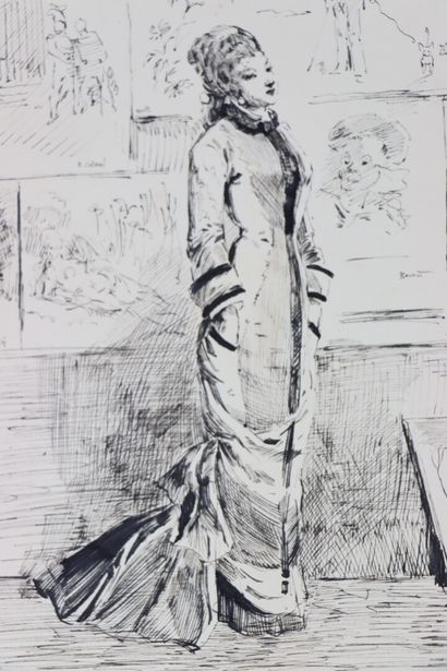 null Henry SOMM (1844-1907). 

Elegant at the Salon. 

Ink on paper. 

Signed lower...