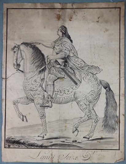 null AUVREST (actif à Paris vers 1780-1820).

Louis Seize, à cheval.

Encre et lavis...