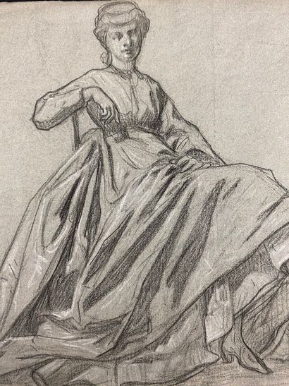 null Ecole française du XIXème siècle.

Jeune femme assise.

Crayon et craie blanche...
