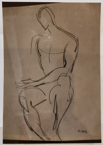 null André LHOTE (1885-1962).

Seated male nude.

Pencil drawing, signed lower right.

H_33...