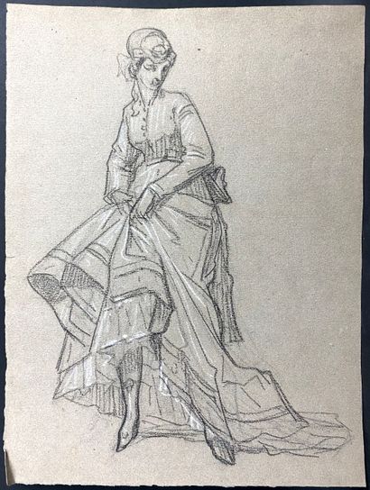 null French school of the 19th century.

Elegant.

Charcoal and white chalk.

H_32,5...