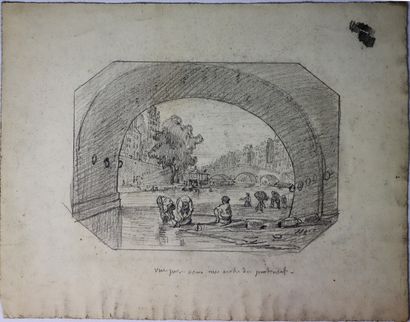 null French school of the 19th century.

View taken under an arch of the Pont Neuf.

Portrait...