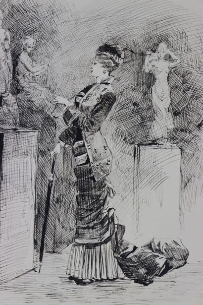 null Henry SoMM (1844-1907). 

Elegant at the Museum. 

Ink on paper. 

Signed lower...