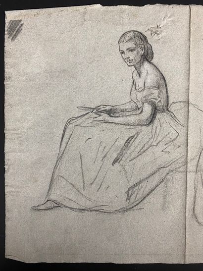 null French school of the 19th century.

Young woman sitting in two movements.

Charcoal...