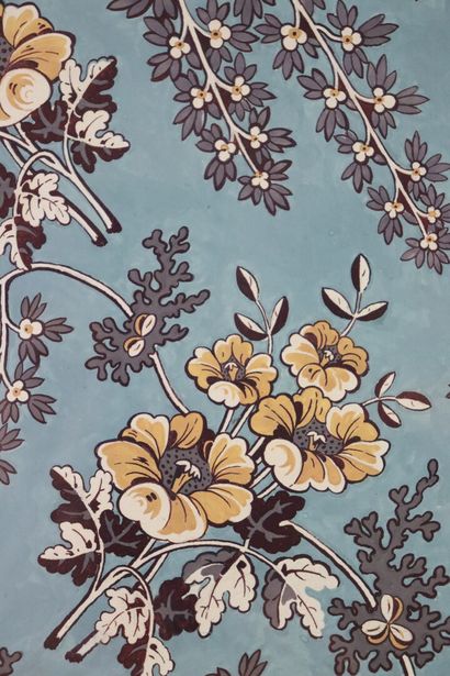 null Raoul DUFY (1877-1953).

Fleurs sur fond bleu.

Projet pour un tissu pour la...