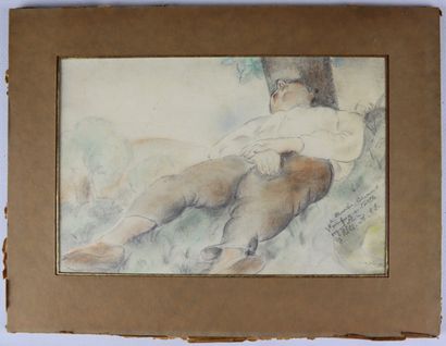 null Gilbert POILLERAT (1902-1988).

A sleeping man leaning against a tree.

Pencils...