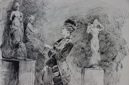 null Henry SoMM (1844-1907). 

Elégante au musée. 

Encre sur papier. 

Signée en...