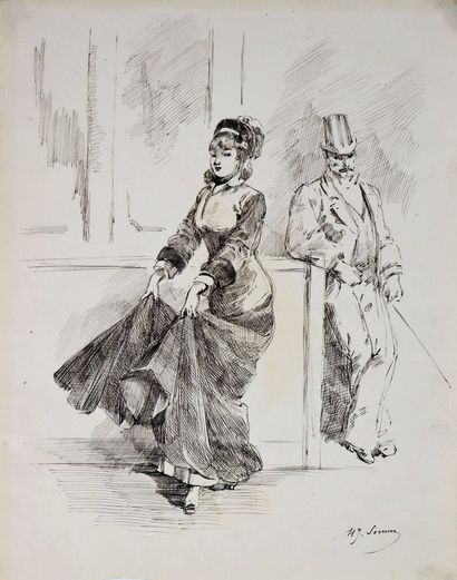 null Henry SOMM (1844-1907). 

Quelques pas de danse. 

Encre sur papier. 

Signée...