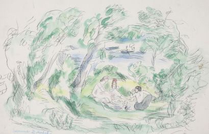 null Hermine DAVID (1886-1970).

Déjeuner sur l'herbe.

Encre et aquarelle sur papier,...