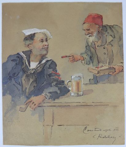 null Foreign school, 1923.

Two Orientalists in Istanbul.

Ink, watercolour and gouache...