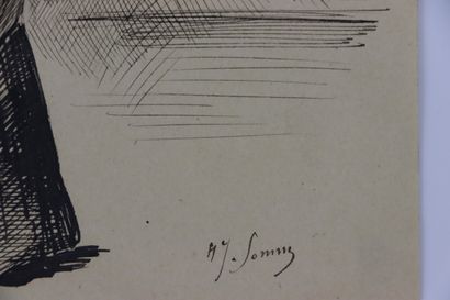 null Henry SOMM (1844-1907). 

L'équilibriste. 

Encre sur papier. 

Signée en bas...