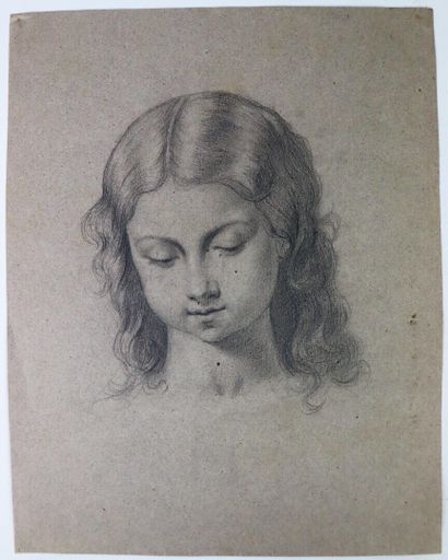 null French school of the 19th century.

Portrait of a young woman.

Pencil on brown...