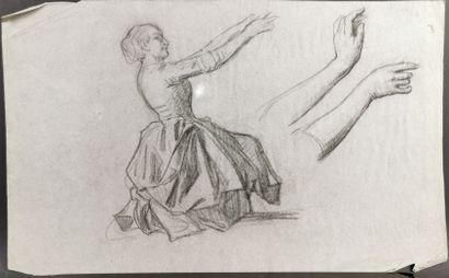 null French school of the 19th century.

Dancer in profile and study of hands. 

Charcoal...