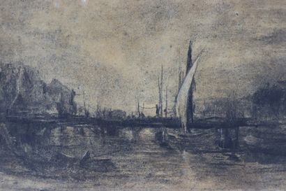 null Camille FLERS (1802-1868)

View of a port.

Black pencil and white chalk highlights.

Signed...