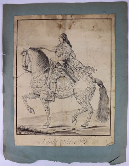 null AUVREST (actif à Paris vers 1780-1820).

Louis Seize, à cheval.

Encre et lavis...