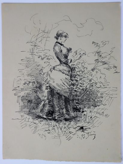 null Henry SOMM (1844-1907). 

Jeune femme à la lecture. 

Encre sur papier. 

Signée...