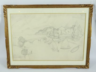 null André LHOTE (1885-1962).

Landscape with a bridge.

Pencil drawing, signed lower...