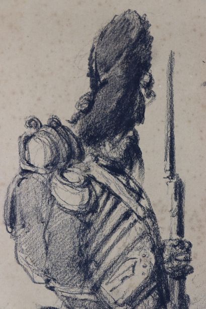 null Edouard CHEVRET (1835-1874).

Grenadier.

Charcoal.

Signed and dated 71 lower...