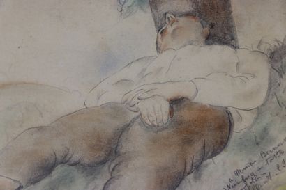 null Gilbert POILLERAT (1902-1988).

A sleeping man leaning against a tree.

Pencils...