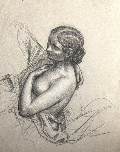 null French school of the 19th century.

Young nude woman in profile, dressing.

Pencil...
